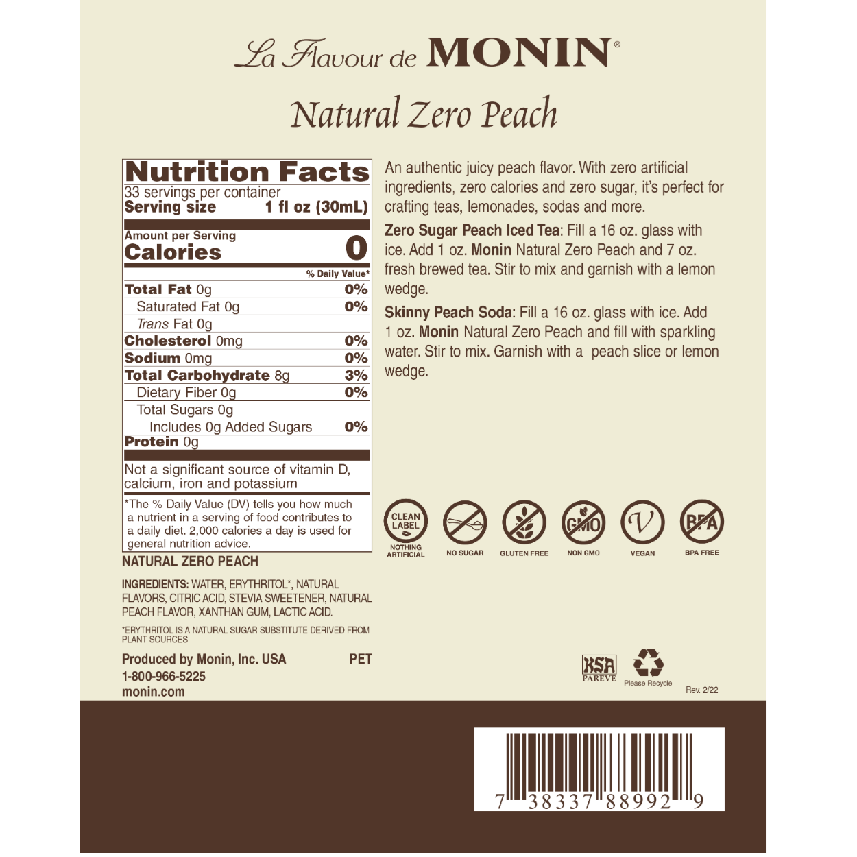 Monin Natural Zero Peach