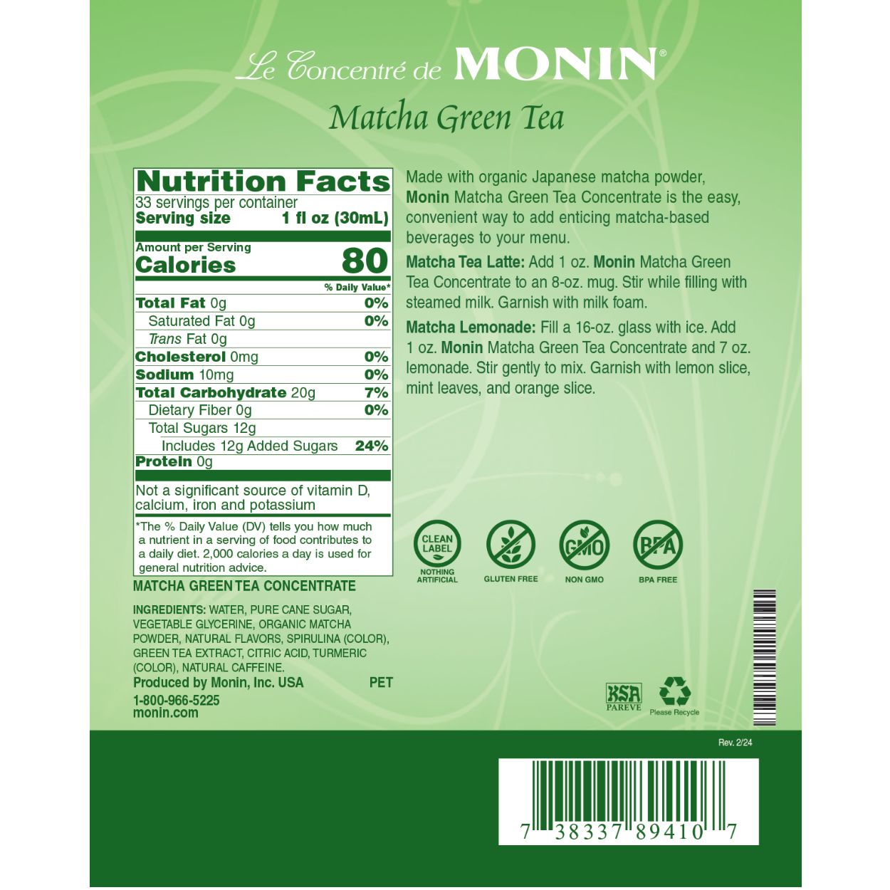 Monin Matcha Green Tea Concentrate