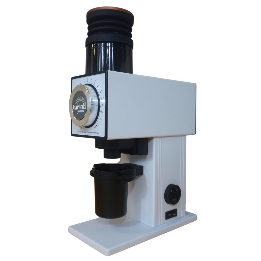 Turin CF64V single dose grinder in white