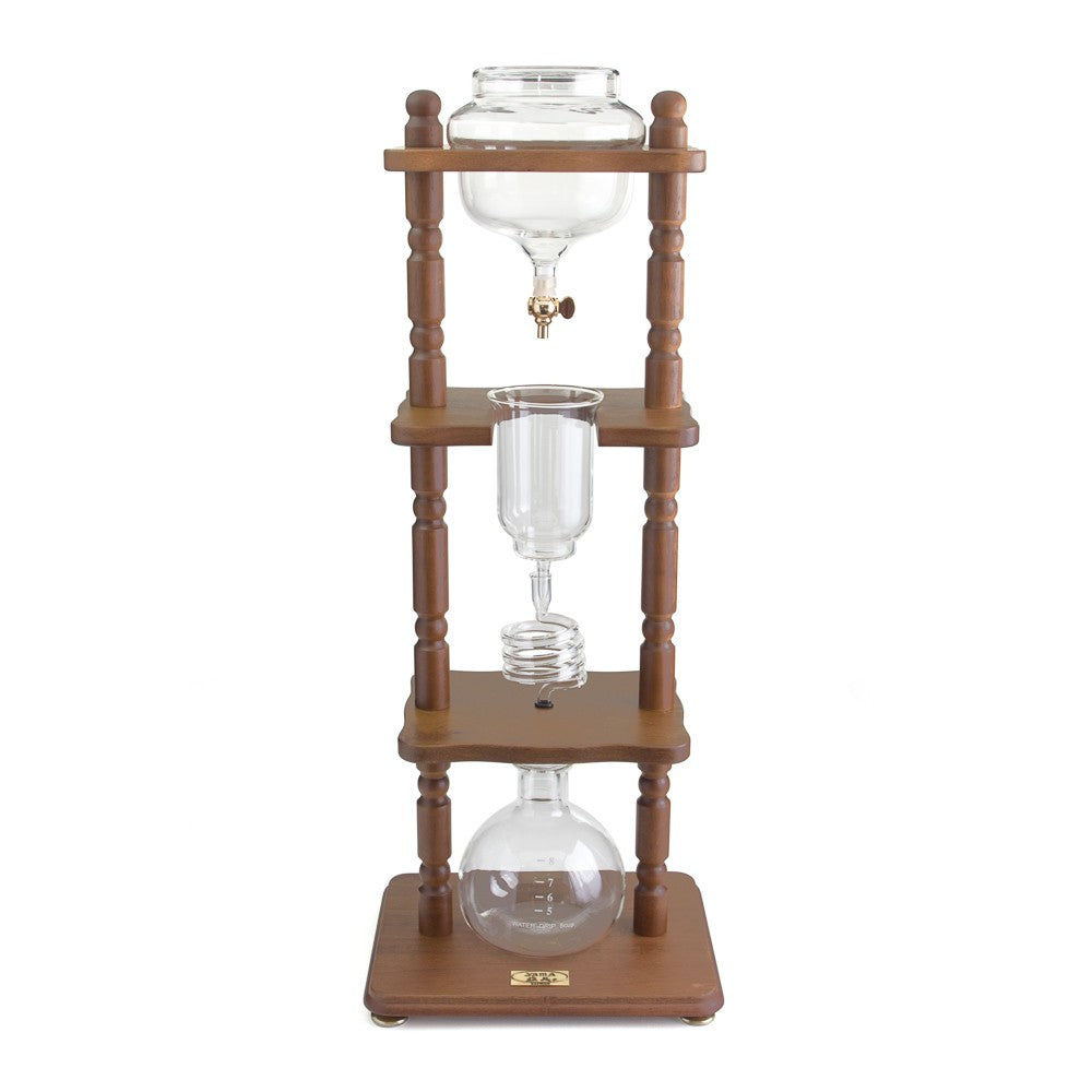 Yama Glass 6-8 Cup Cold Drip Maker Curved Brown Wood Frame - Coffee Addicts Canada