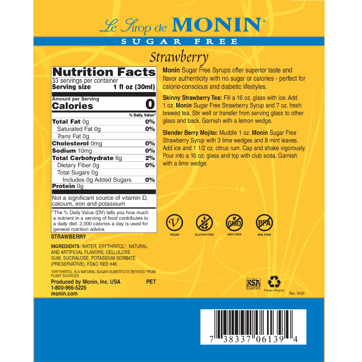 Monin Sugar Free Strawberry Syrup
