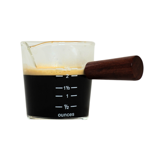 Coffee Addicts 3oz Spouted Shot Glass with Wooden Handle