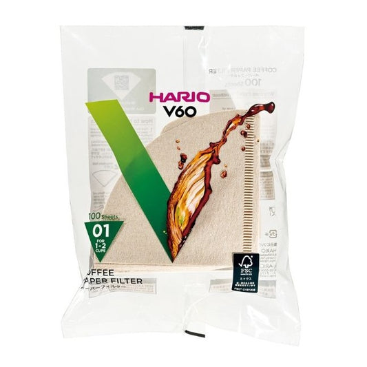 Hario V60-01 Paper Filters Unbleached - 100pk
