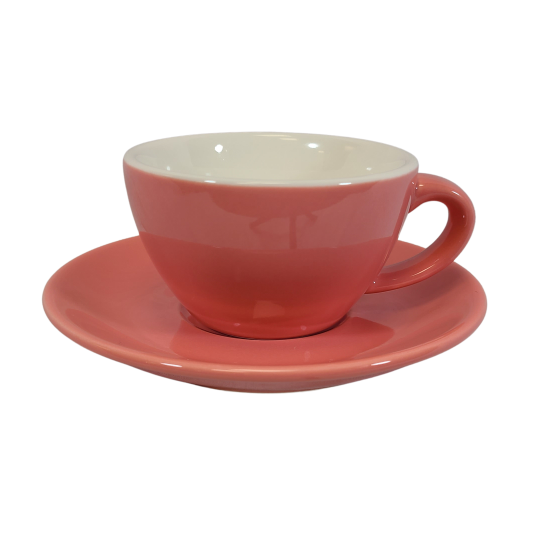 Coffee Addicts commercial ceramic cup with saucer in glossy pink cappuccino cortado cup 5oz 150ml