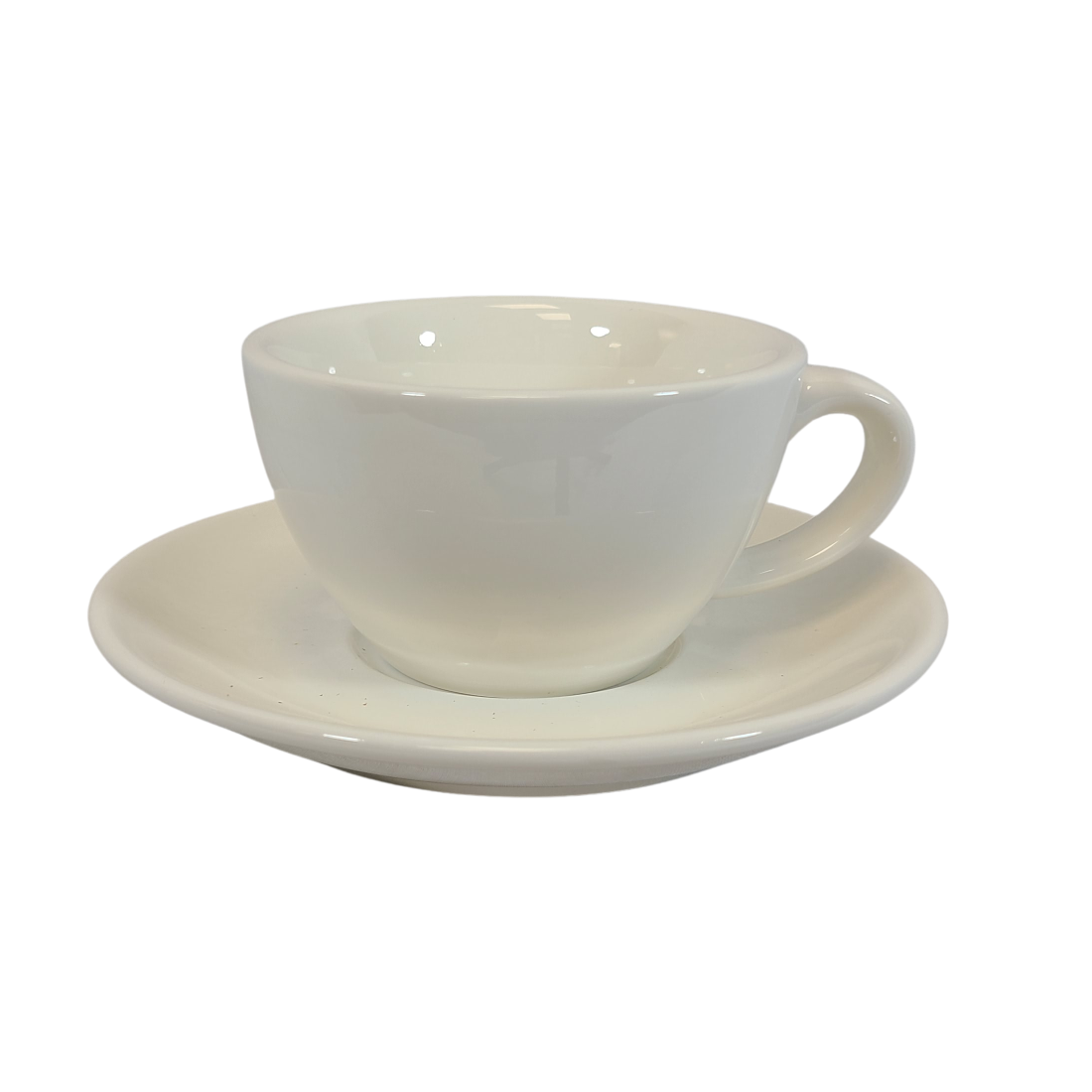 Coffee Addicts commercial ceramic cup with saucer in glossy white cappuccino cortado cup 5oz 150ml