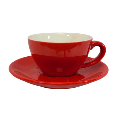 Coffee Addicts commercial ceramic cup with saucer in glossy red cappuccino cortado cup 5oz 150ml