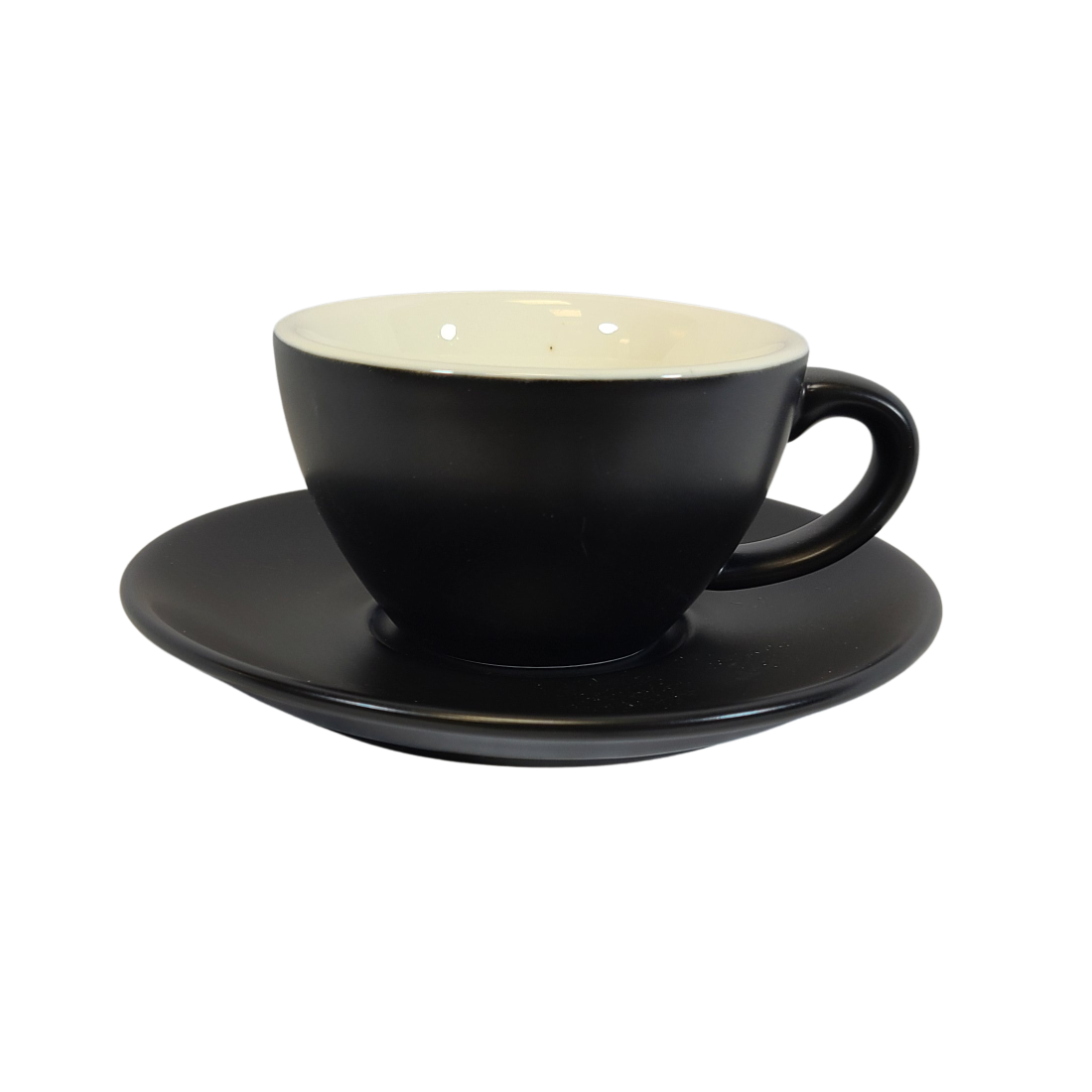 Coffee Addicts commercial ceramic cup with saucer in matte black cappuccino cortado cup 5oz 150ml