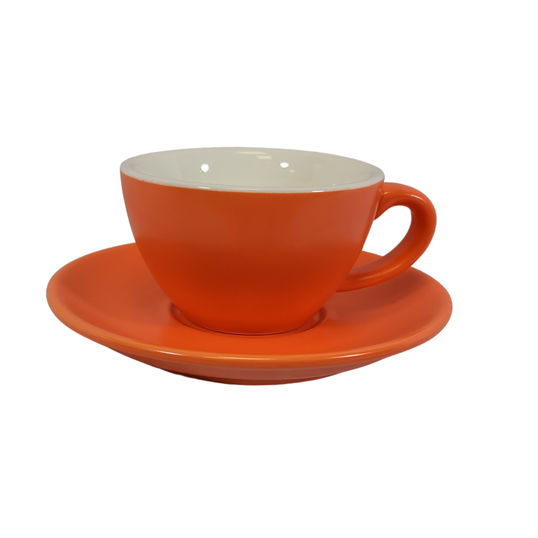Coffee Addicts commercial ceramic cup with saucer in matte orange cappuccino cortado cup 5oz 150ml