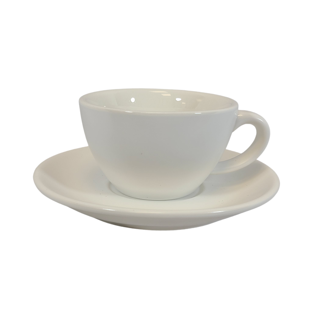Coffee Addicts commercial ceramic cup with saucer in matte white cappuccino cortado cup 5oz 150ml