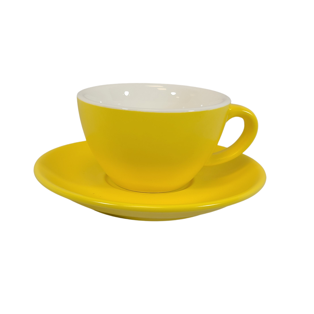 Coffee Addicts commercial ceramic cup with saucer in matte yellow cappuccino cortado cup 5oz 150ml