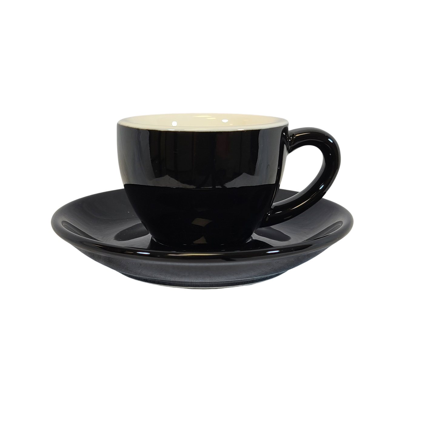 Coffee Addicts commercial ceramic cup with saucer in glossy black espresso cup 2.7oz 80ml