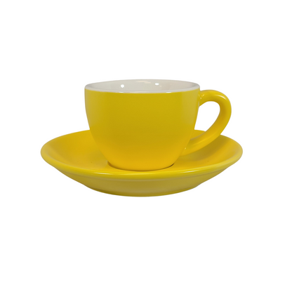 Coffee Addicts commercial ceramic cup with saucer in matte yellow espresso cup 2.7oz 80ml