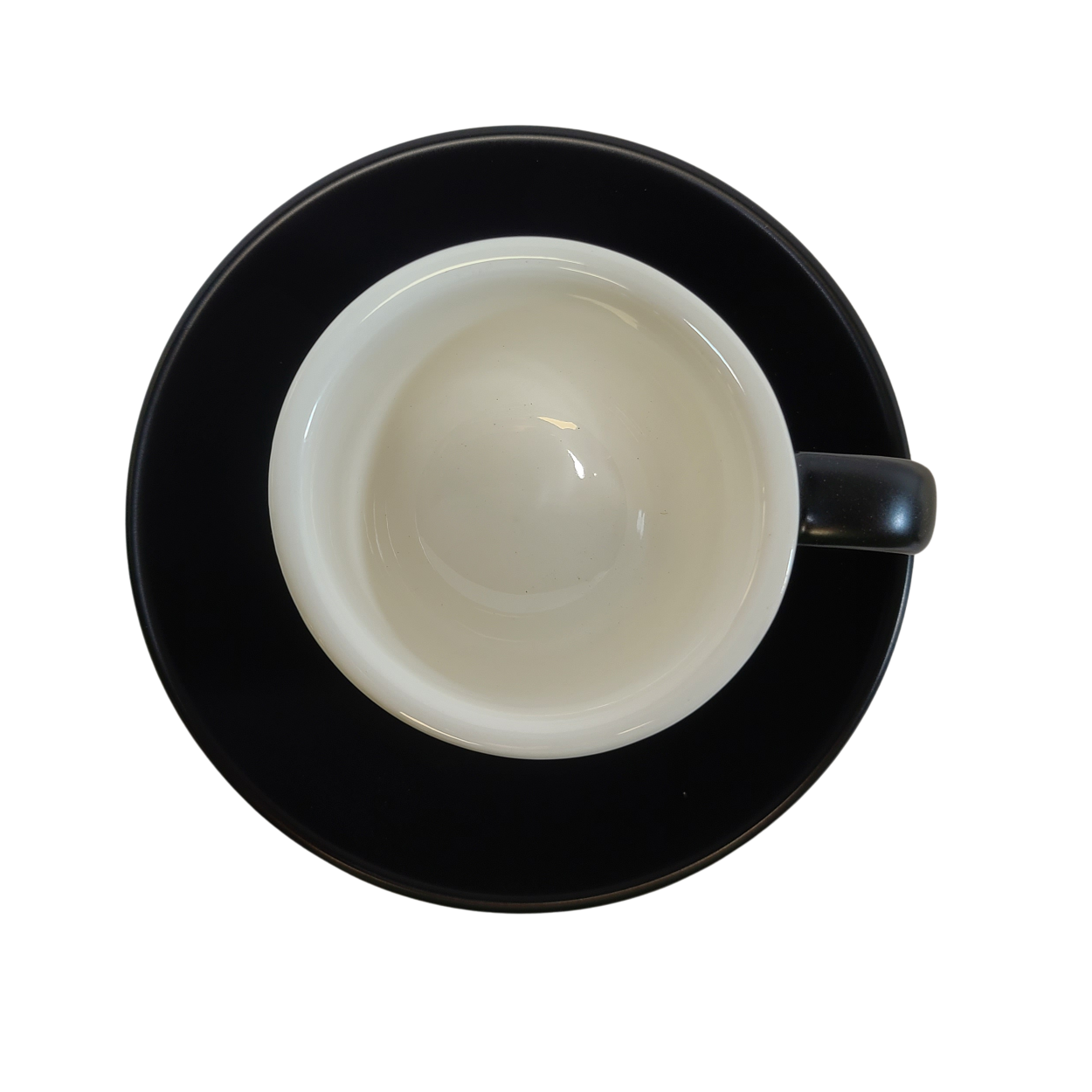 Coffee Addicts commercial ceramic cup with saucer in matte black espresso cup 2.7oz 80ml top view