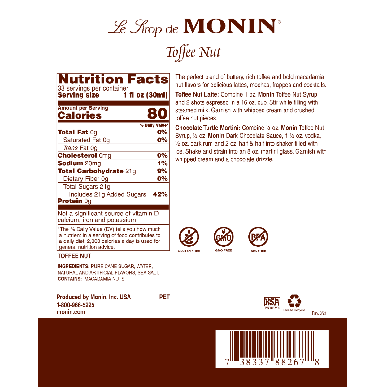 Monin Toffee Nut Syrup