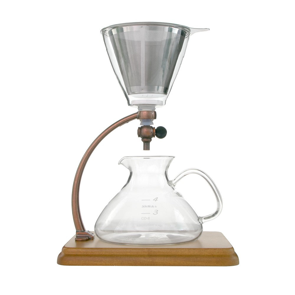 Yama Glass Silverton Brewer with Wood Base and Copper Accents - Coffee Addicts Canada