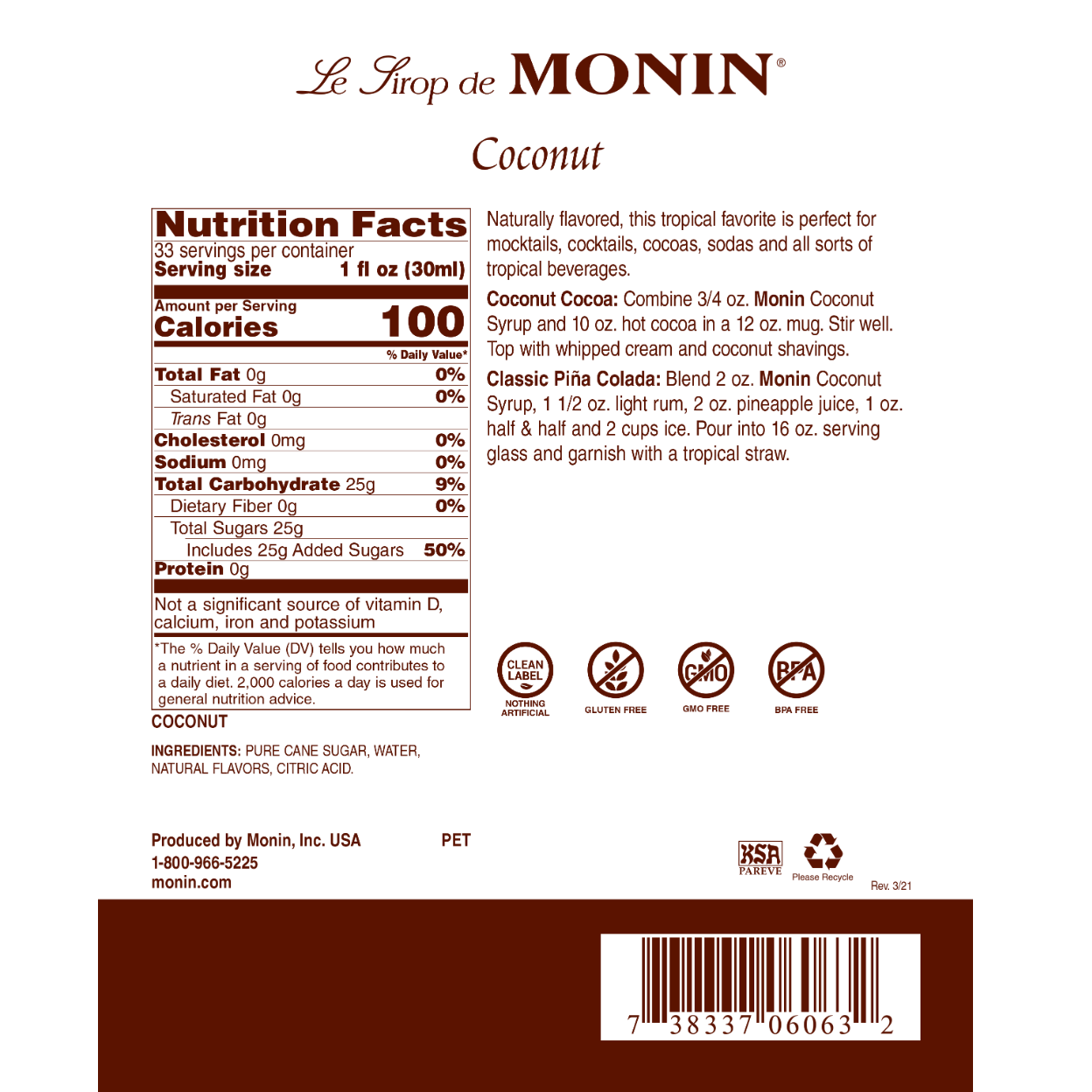 Monin Coconut Syrup