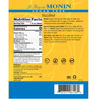 Monin Hazelnut Sugar Free Syrup