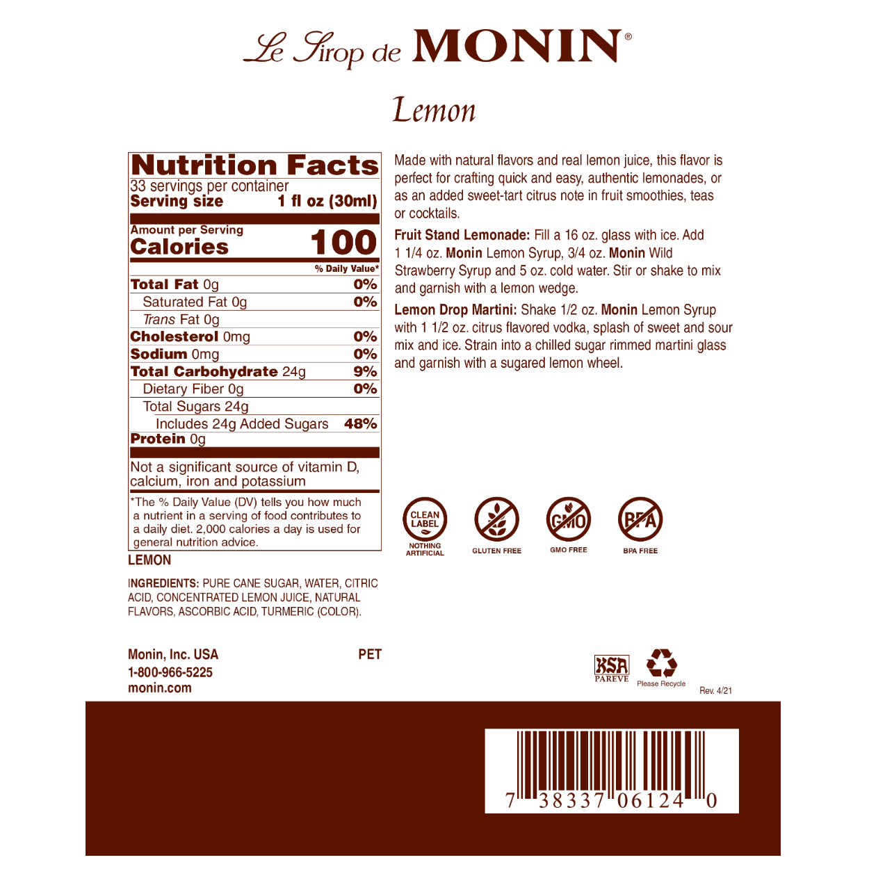 Monin Lemon Syrup