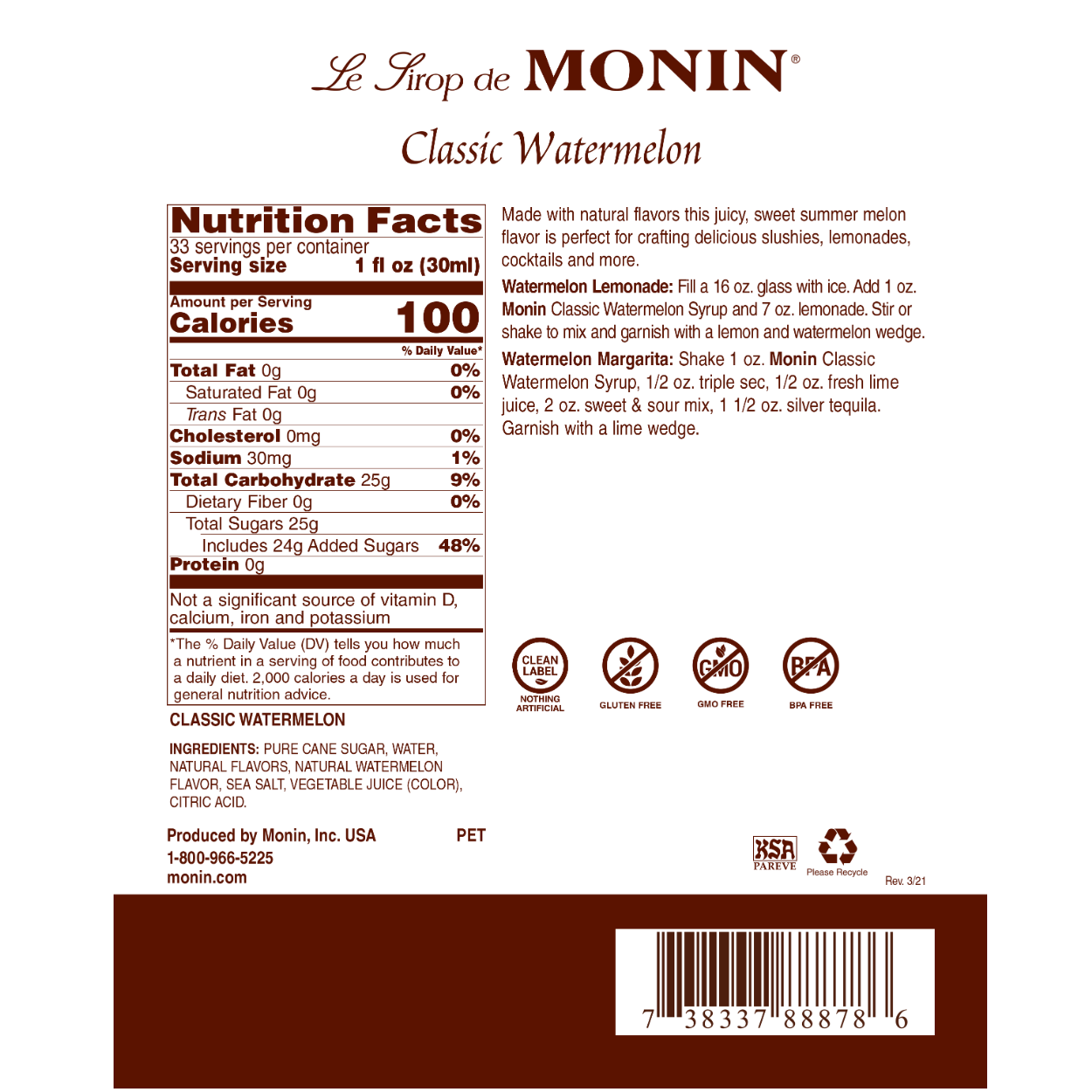 Monin Classic Watermelon Syrup